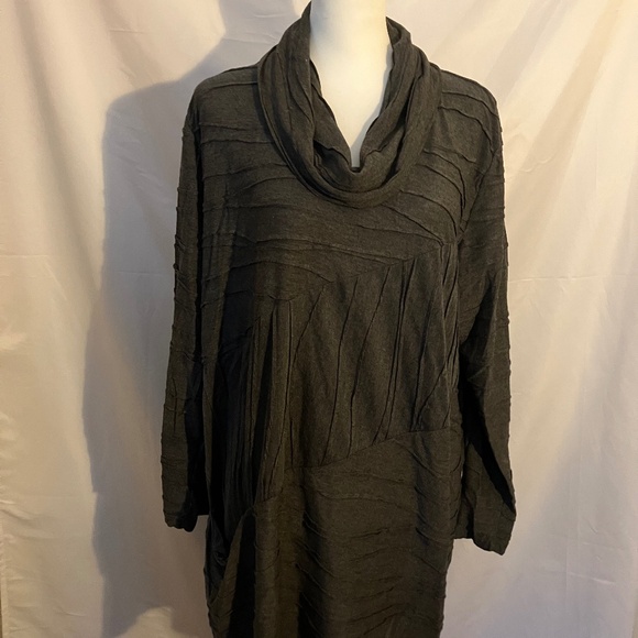 SULU Grey Lightweight Cowl Neck Contrast Stripe Textured Seam Sweater Dress - Picture 1 of 6